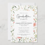 Invitation Fête de graduation de Fleur sauvage de cadre rose  (Devant)