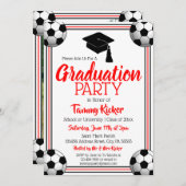 Invitation Fête de graduation de football rouge et noir (Devant / Derrière)