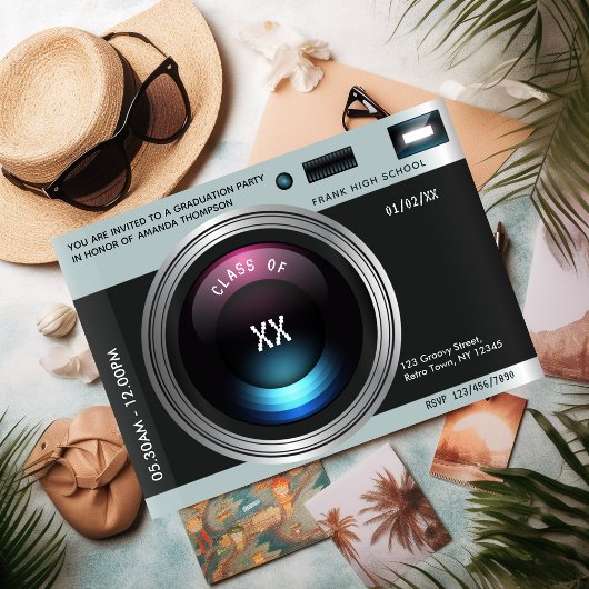 Invitation Fête de graduation de la caméra rétro