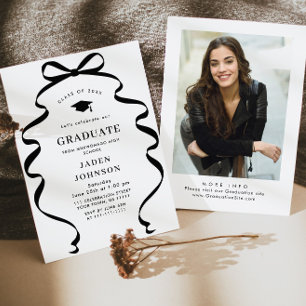 Invitation Fête de graduation de la marque Black Bow Ribbon