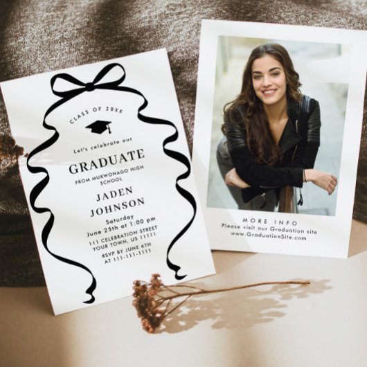 Invitation Fête de graduation de la marque Black Bow Ribbon