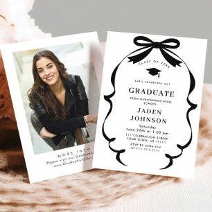 Invitation Fête de graduation de la marque Black Bow Ribbon