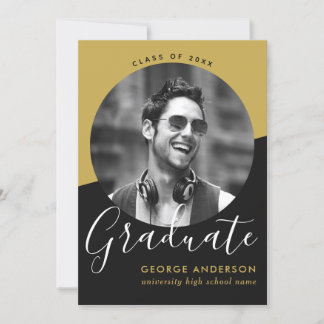 Invitation Fête de graduation de la photo Black Gold Elegant 