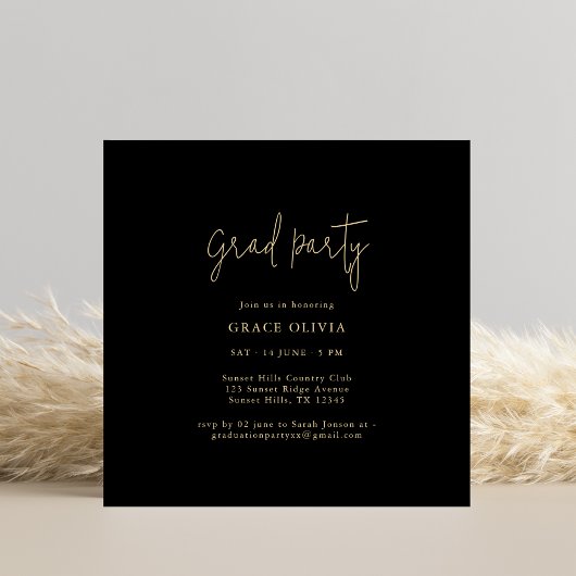 Invitation Fête de graduation de la photo Black & Gold Script