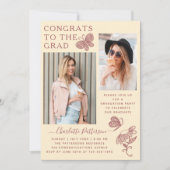 Invitation Fête de graduation de la photo de papillon rose cr (Devant)