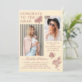 Invitation Fête de graduation de la photo de papillon rose cr (Debout devant)