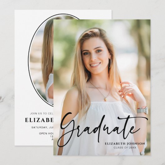 Invitation Fête de graduation de la photo de script (Devant / Derrière)