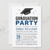 Invitation Fête de graduation de la photo en bleu gras modern (Devant)