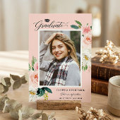 Invitation Fête de graduation de la photo florale rose vif mo