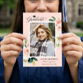 Invitation Fête de graduation de la photo florale rose vif mo