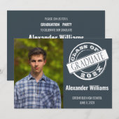 Invitation Fête de graduation de la photo gris moderne mascul (Devant / Derrière)