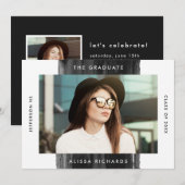 Invitation Fête de graduation de la photo peinte en noir mode (Devant / Derrière)