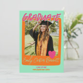 Invitation Fête de graduation de la photo rose et orange de l (Debout devant)