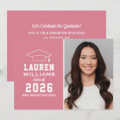 Invitation Fête de graduation de la photo rose moderne (Devant / Derrière)