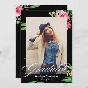 Invitation Fête de graduation de la photo rose noire moderne