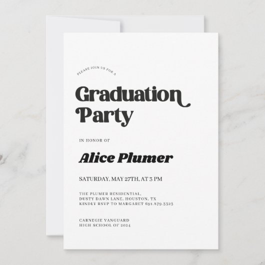 Invitation Fête de graduation de la typographie noire moderne (Devant)