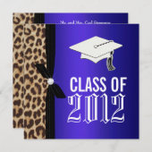Invitation Fête de graduation de Leopard Royal Blue (Devant / Derrière)