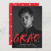 Invitation Fête de graduation de peinture rouge moderne (Devant / Derrière)