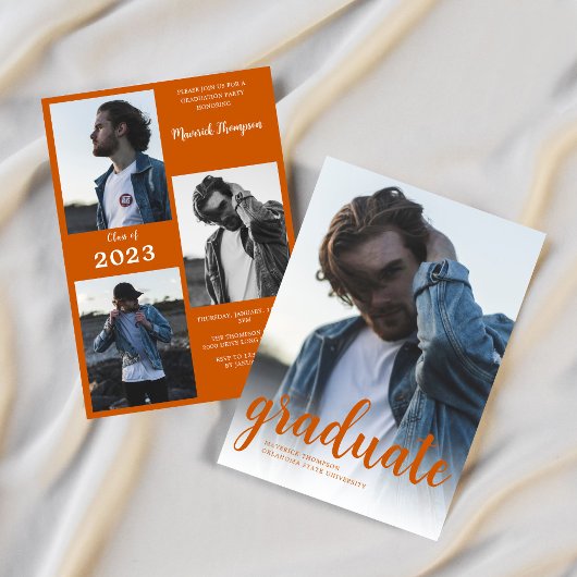 Invitation Fête de graduation de photos orange brûlées minime