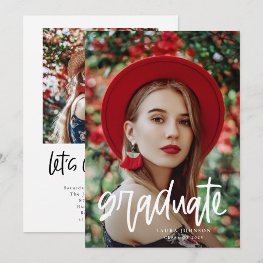 Invitation Fête de graduation de script moderne (Devant / Derrière)