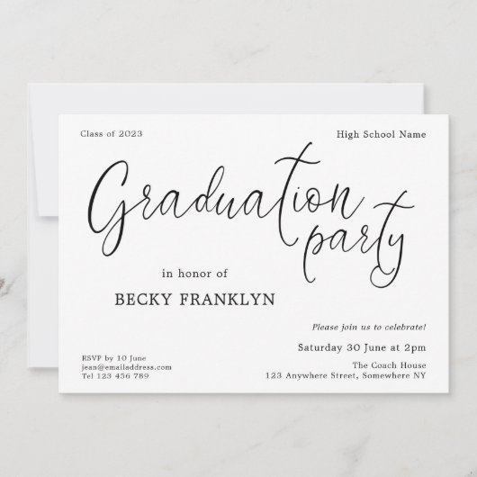Invitation Fête de graduation de script moderne (Devant)