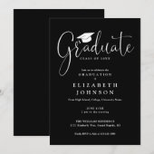Invitation Fête de Graduation de Script noir et blanc (Devant / Derrière)