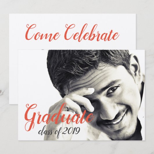 Invitation Fête de graduation de script photo moderne (Devant / Derrière)