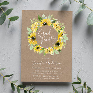 Invitation Fête de Graduation des tournesols rustiques