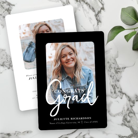 Invitation Fête de graduation du collège photo noir blanc mod