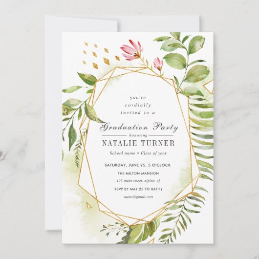 Invitation Fête de graduation du feuillage vert de la florale (Devant)