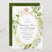 Invitation Fête de graduation du feuillage vert de la florale (Devant / Derrière)