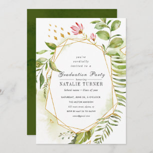 Invitation Fête de graduation du feuillage vert de la florale