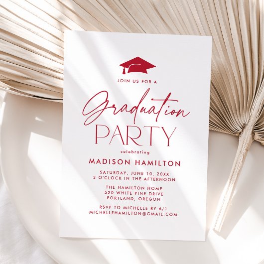 Invitation Fête de graduation du Red Script moderne