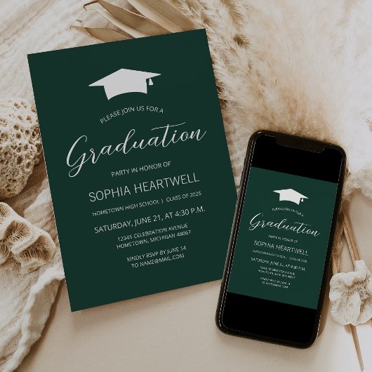 Invitation Fête de graduation Emerald Green 2025 Casquette bl