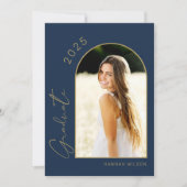 Invitation Fête de graduation en bleu de la marine d'arc mode (Devant)