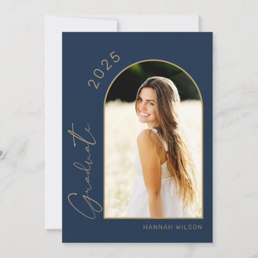 Invitation Fête de graduation en bleu de la marine d'arc mode (Devant)