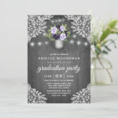 Invitation Fête de graduation en floral gris argenté violet (Debout devant)