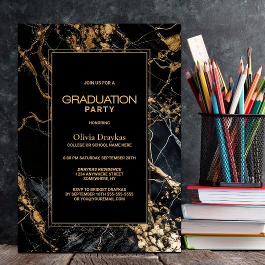 Invitation Fête de graduation en marbre noir