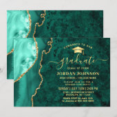 Invitation Fête de graduation en marbre vert émérite d'or mod (Devant / Derrière)