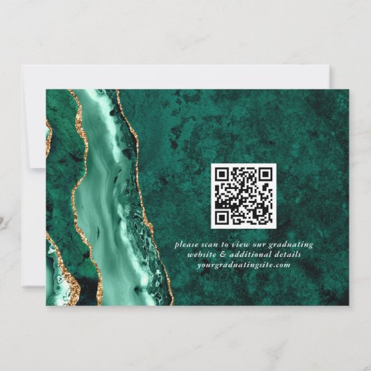 Invitation Fête de graduation en marbre vert émérite d'or mod (Dos)