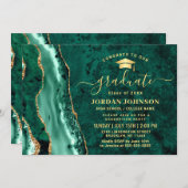 Invitation Fête de graduation en marbre vert émérite d'or mod (Devant / Derrière)