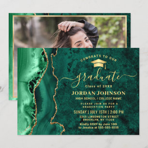 Invitation Fête de graduation en marbre vert émérite d'or mod