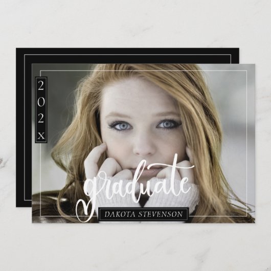 Invitation Fête de graduation en noir et blanc minimum (Devant / Derrière)