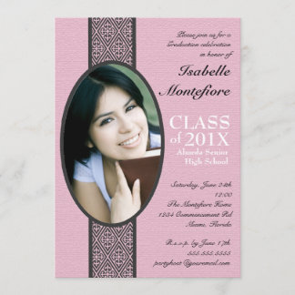 Invitation Fête de graduation en noir rose rayé classique
