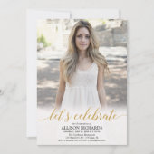 Invitation Fête de graduation en or blanc, fêtons ça (Devant)