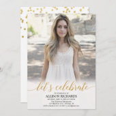 Invitation Fête de graduation en or blanc, fêtons ça (Devant / Derrière)