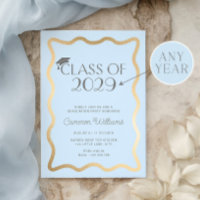 Fête de graduation en or bleu clair Wave