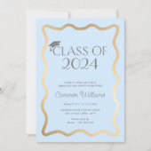 Invitation Fête de graduation en or bleu clair Wave (Devant)