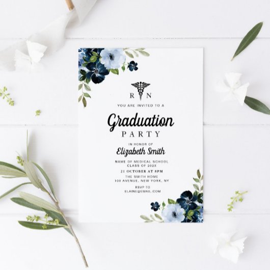 Invitation Fête de graduation en soins infirmiers floraux ble