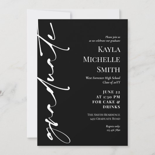 Invitation Fête de graduation en typographie noire (Devant)